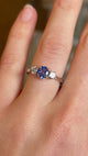 Vintage, 1920s teal sapphire & diamond three-stone ring