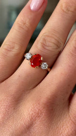 Vintage, 1990s fire opal & diamond three-stone ring