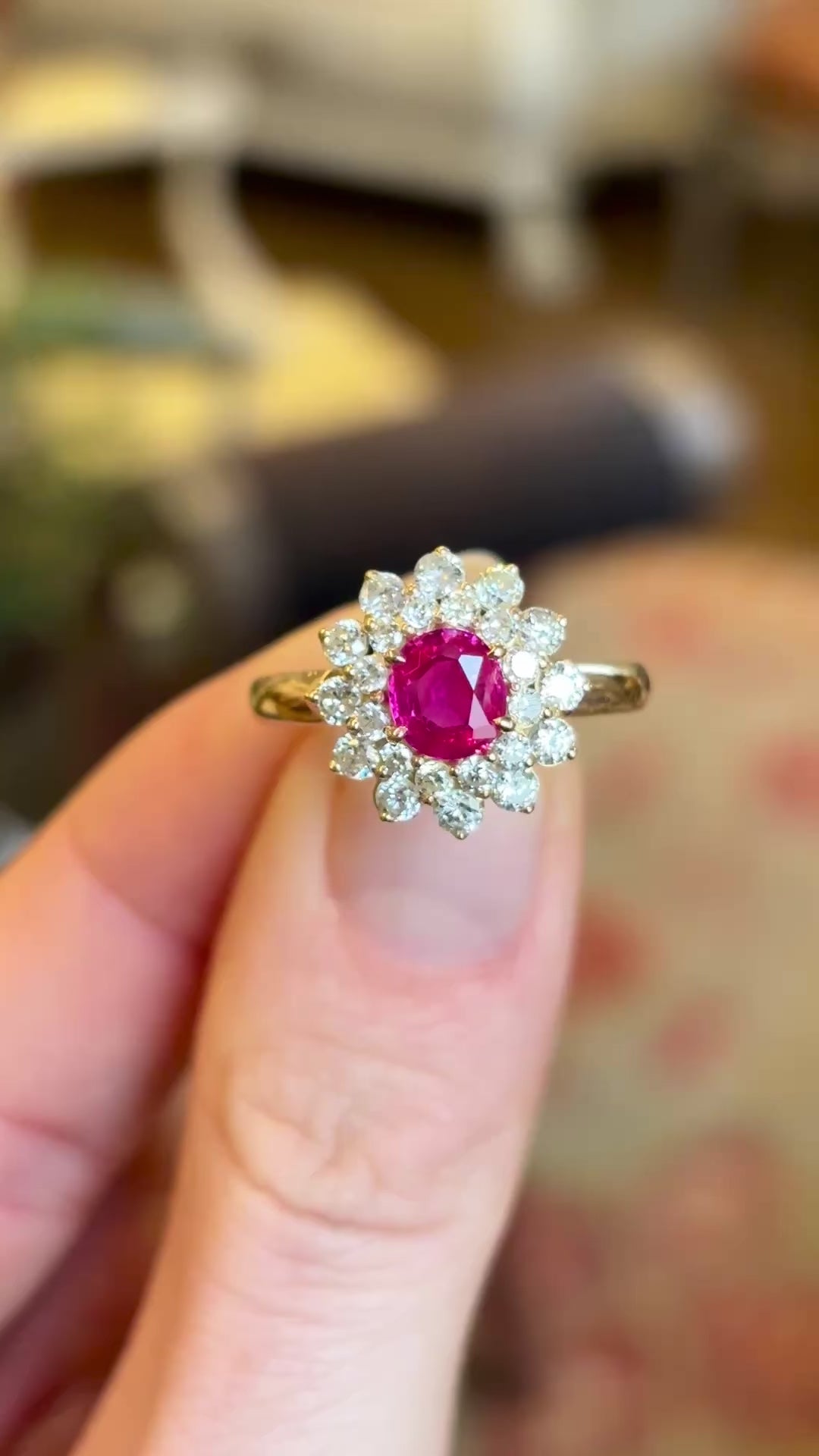Vintage, pink sapphire & diamond cluster ring