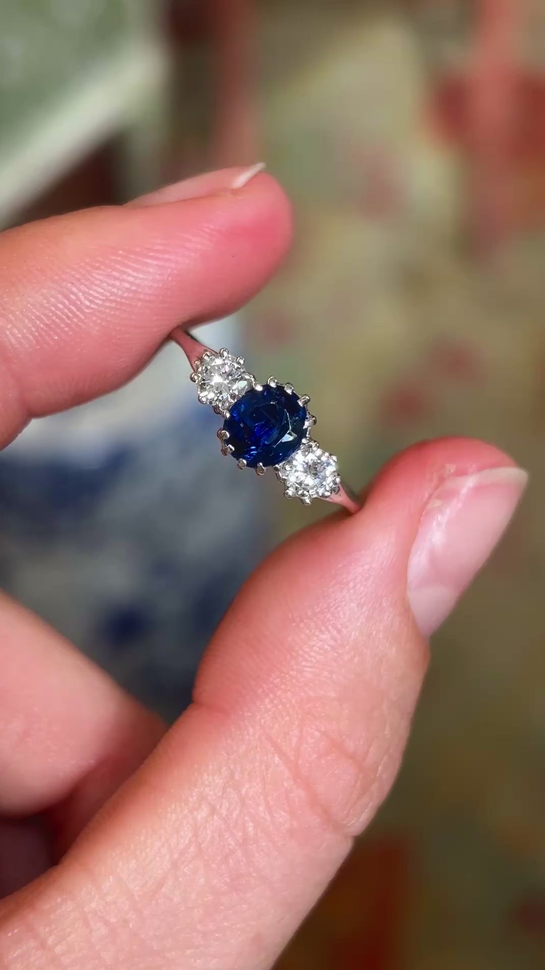 Vintage, 1960s sapphire & diamond three-stone ring