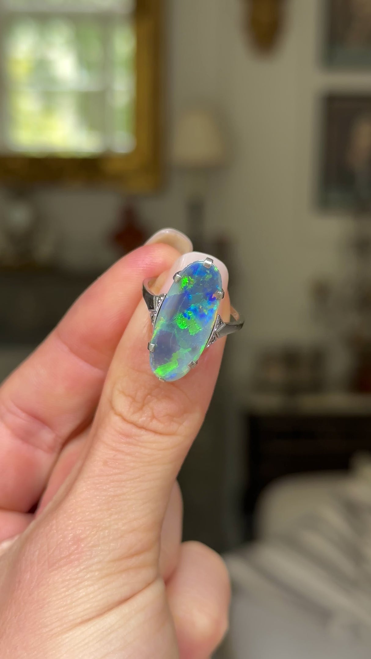 Antique, Edwardian, Opal Cocktail Ring, 18ct White Gold