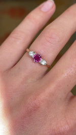 Antique, Edwardian ruby & diamond three-stone ring