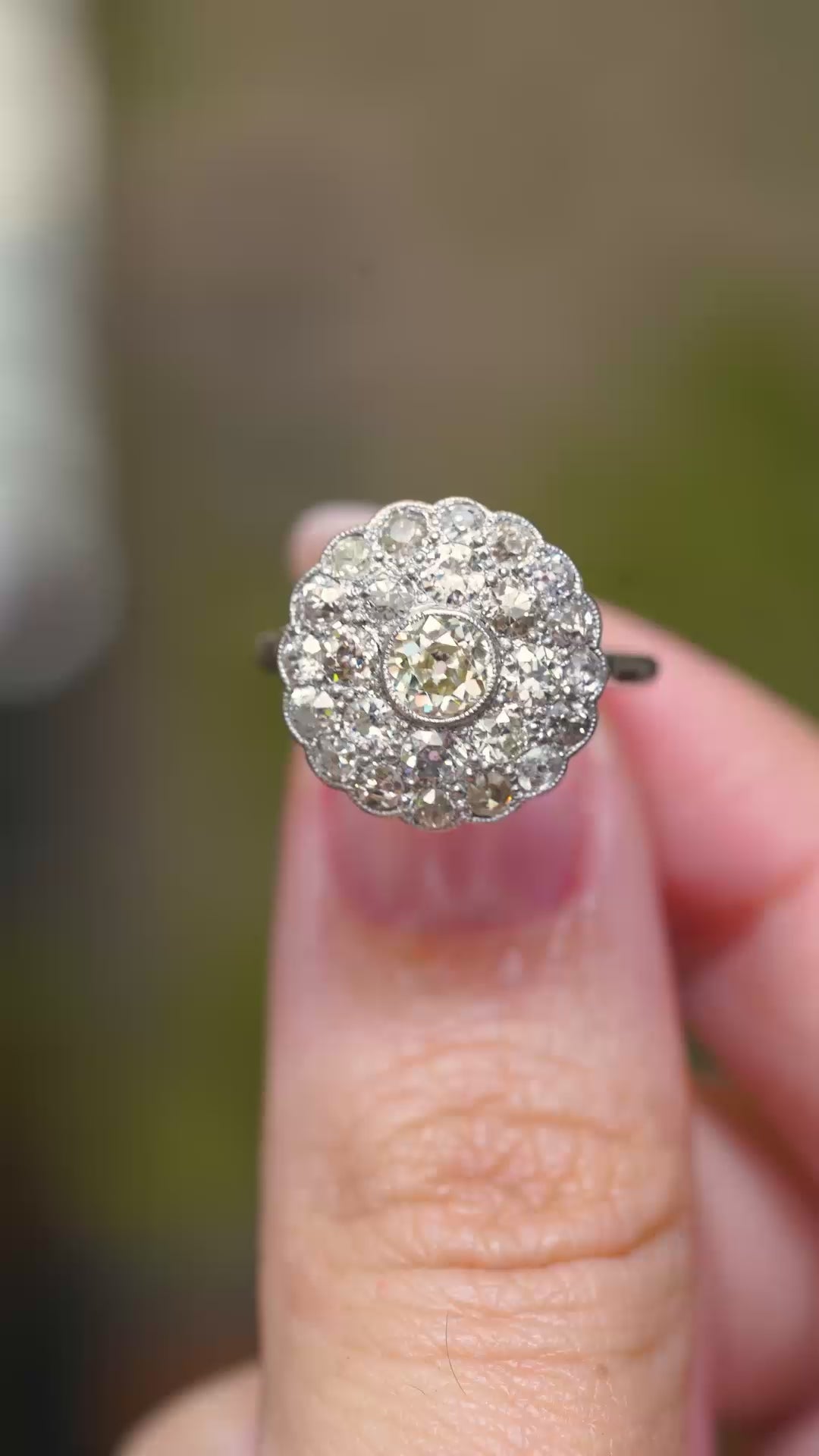 Antique Edwardian, subtly tinted old-cut diamond cluster ring