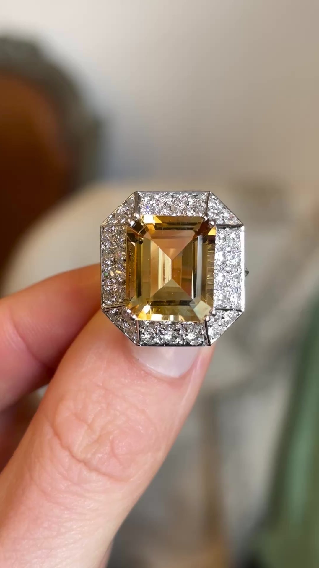 Vintage, 1980s French citrine & diamond cluster cocktail ring