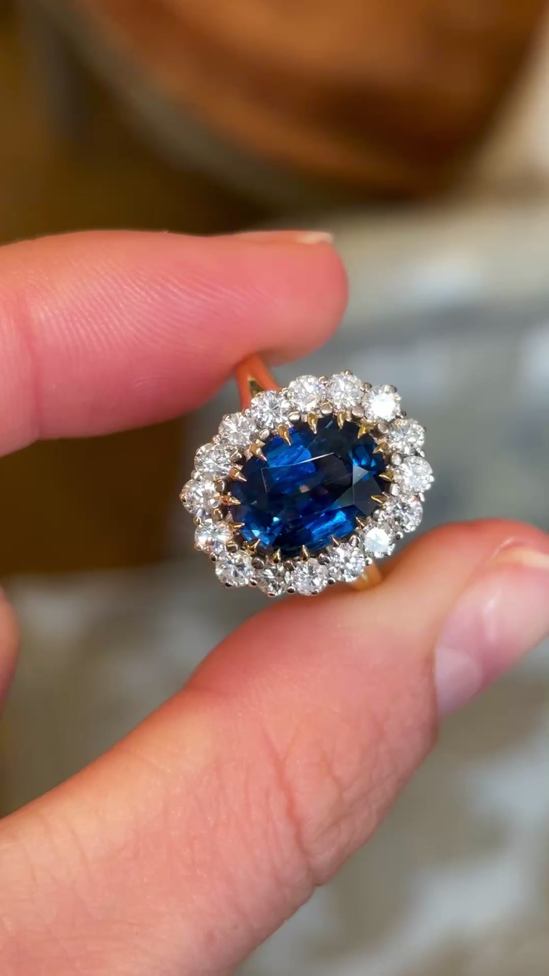 Vintage, 1980s sapphire and diamond cluster ring