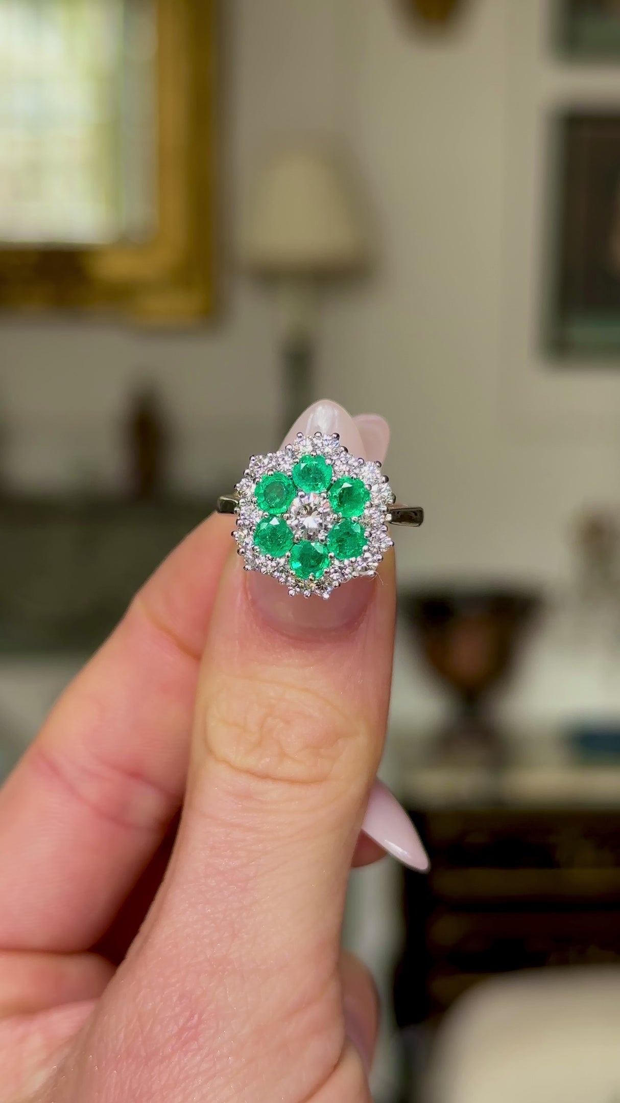 Vintage, 1970s emerald & diamond cluster ring