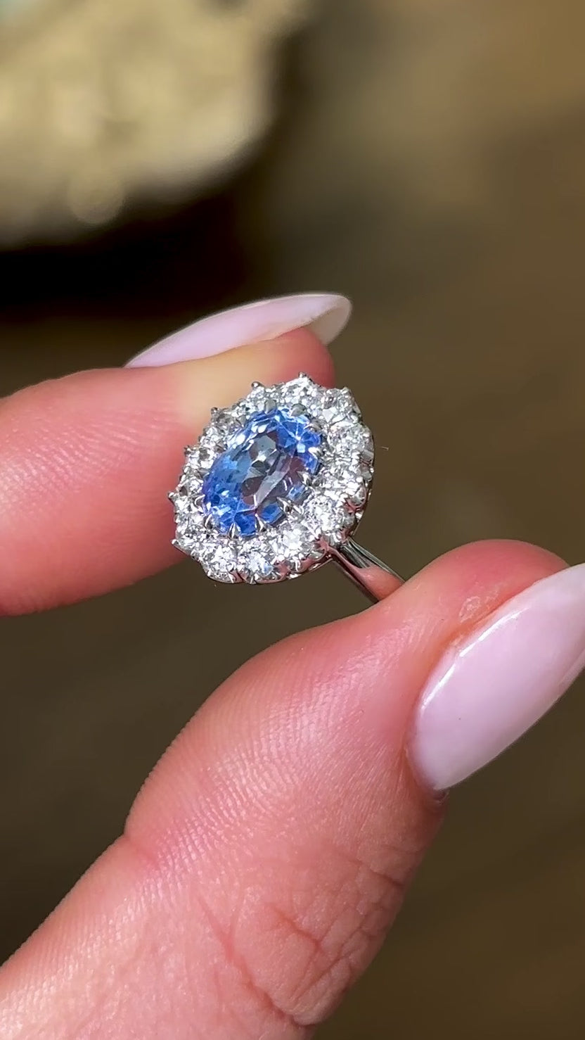 Vintage, sapphire & diamond cluster engagement ring