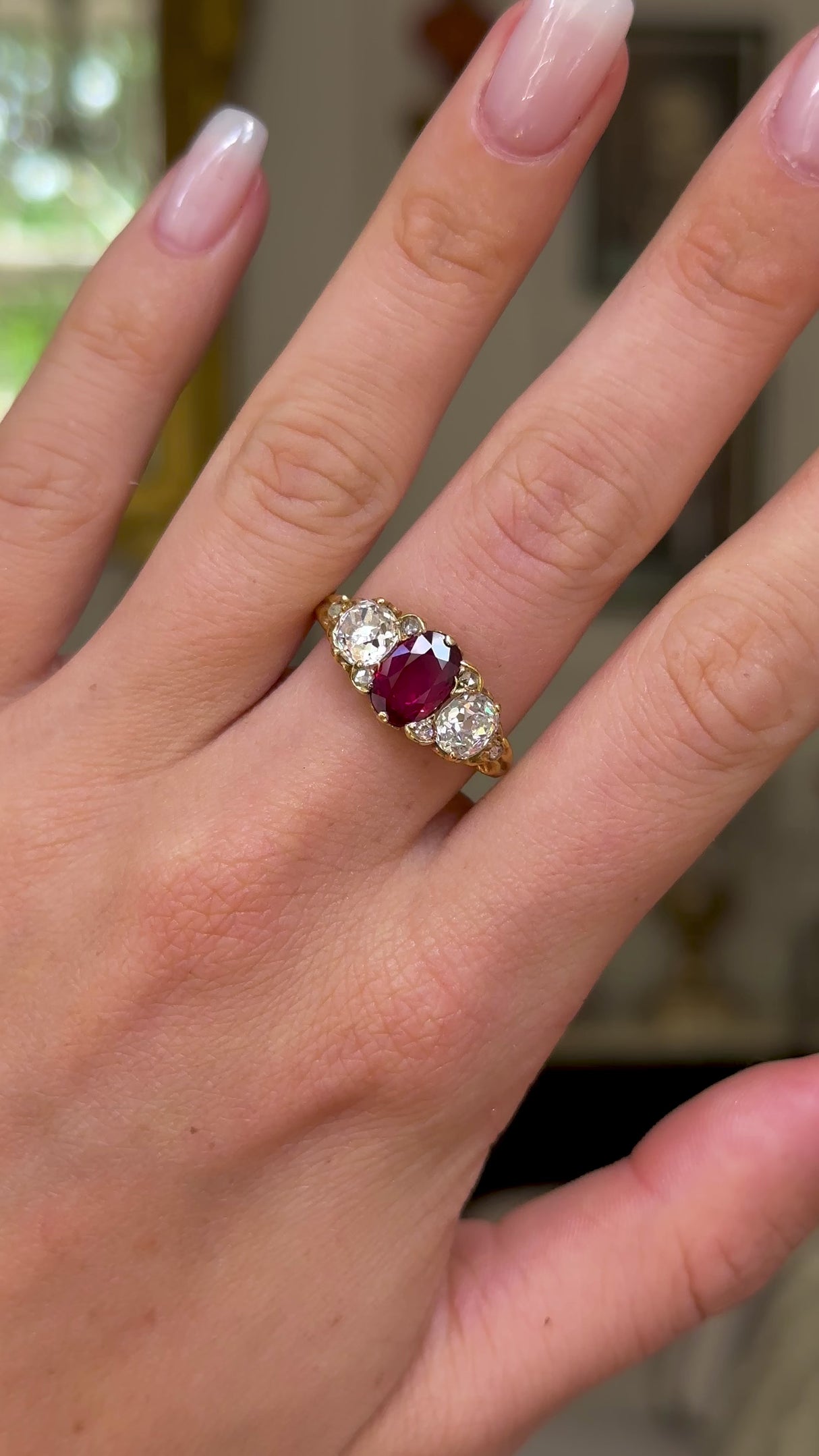 Victorian | a stunning ruby & diamond three-stone ring, 18ct gold