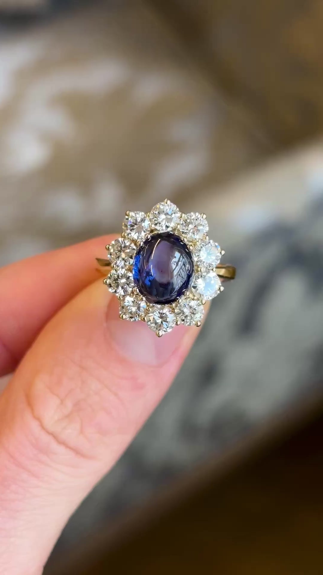 Vintage, 1980s cabochon sapphire & diamond cluster ring