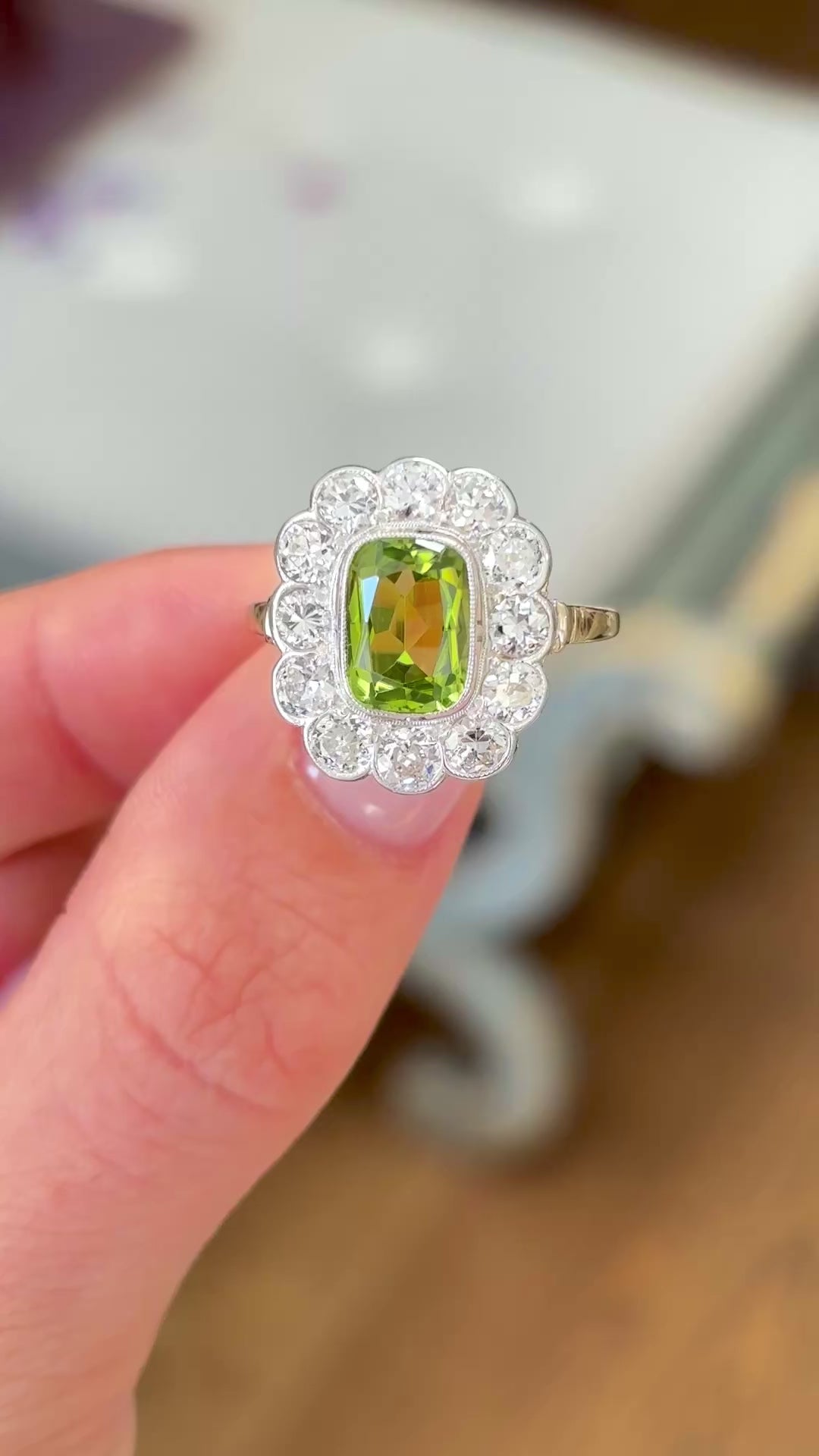 Antique, Victorian peridot & diamond cluster ring