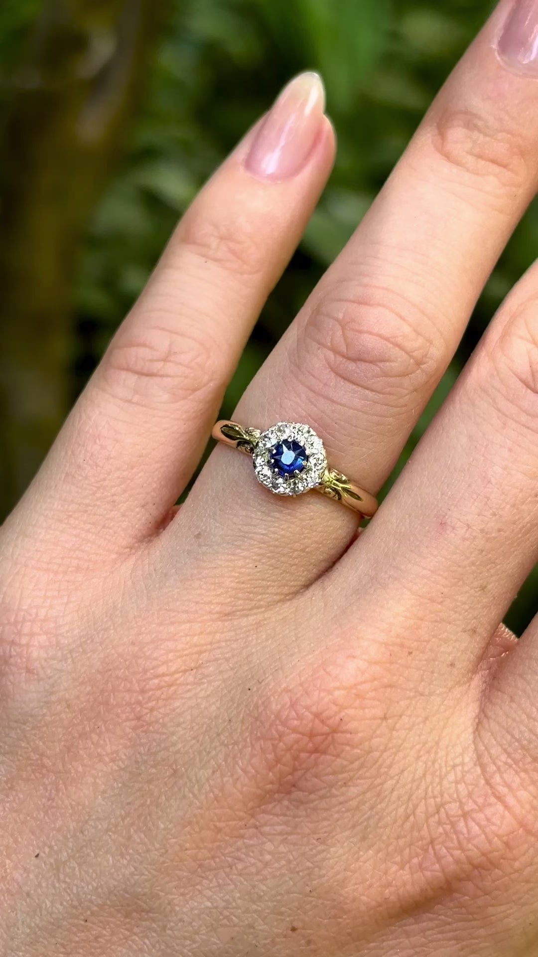 Antique, Edwardian sapphire & diamond cluster ring, 18ct yellow gold