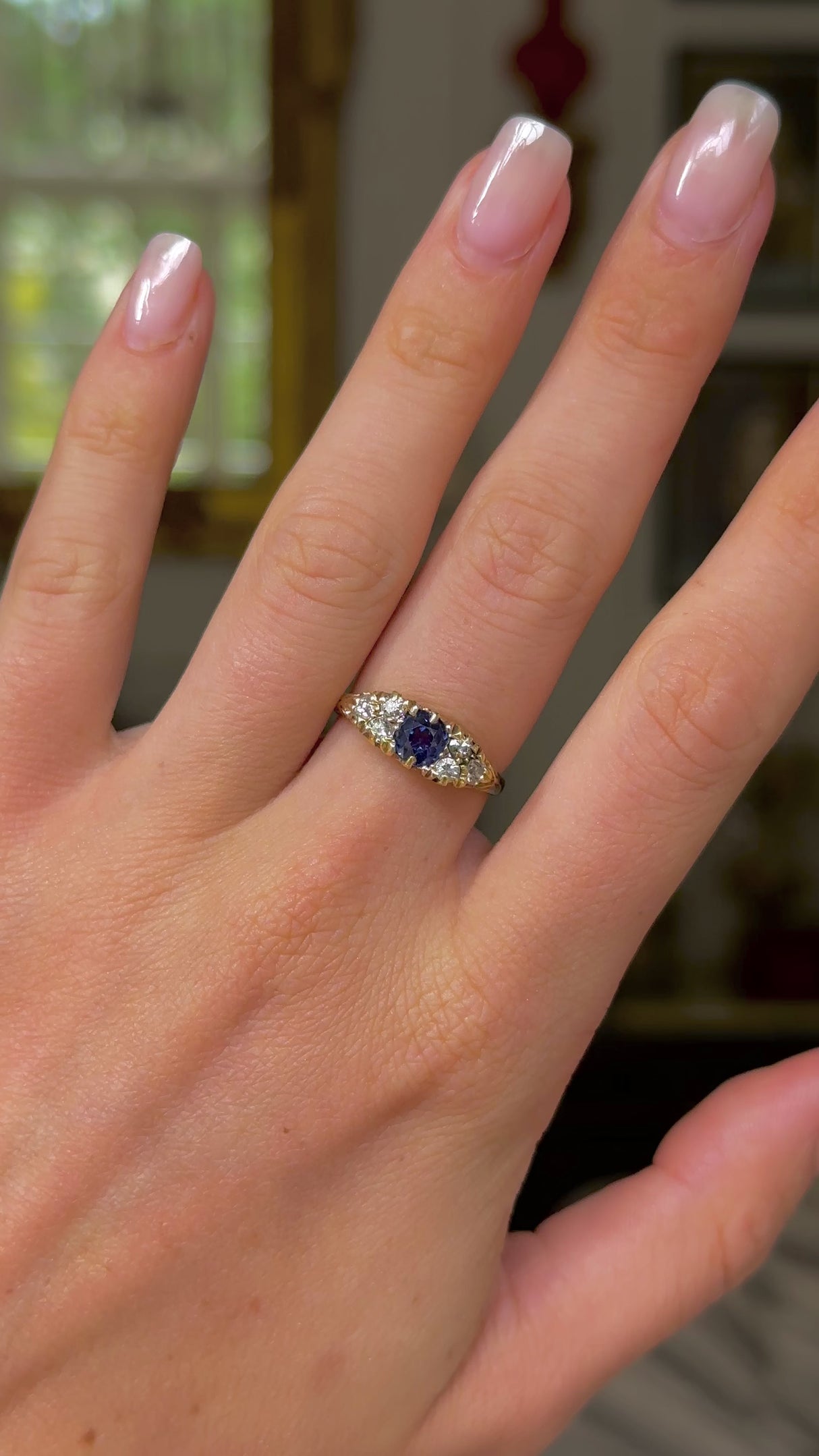 Victorian sapphire & diamond engagement ring, 18ct yellow gold