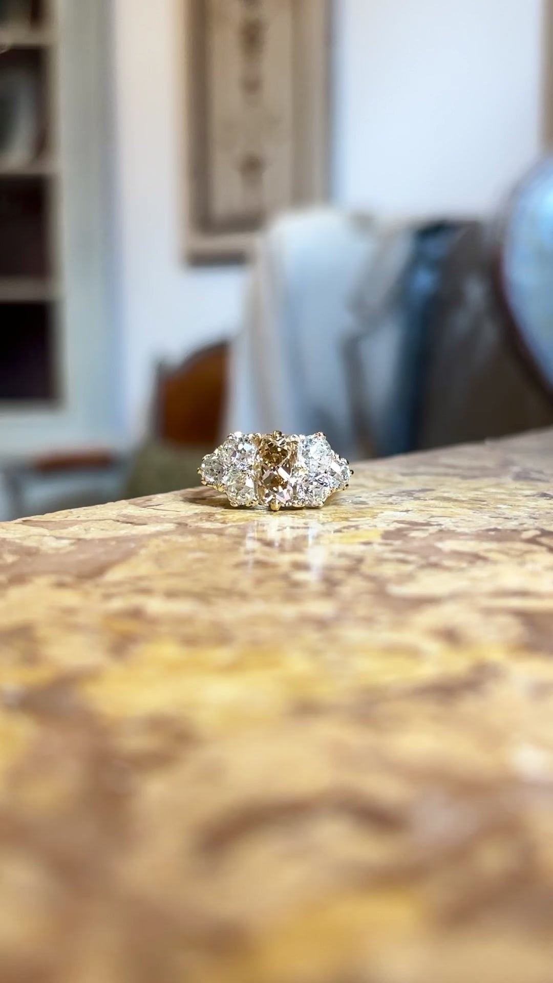 Antique, Victorian brown & white diamond cluster ring