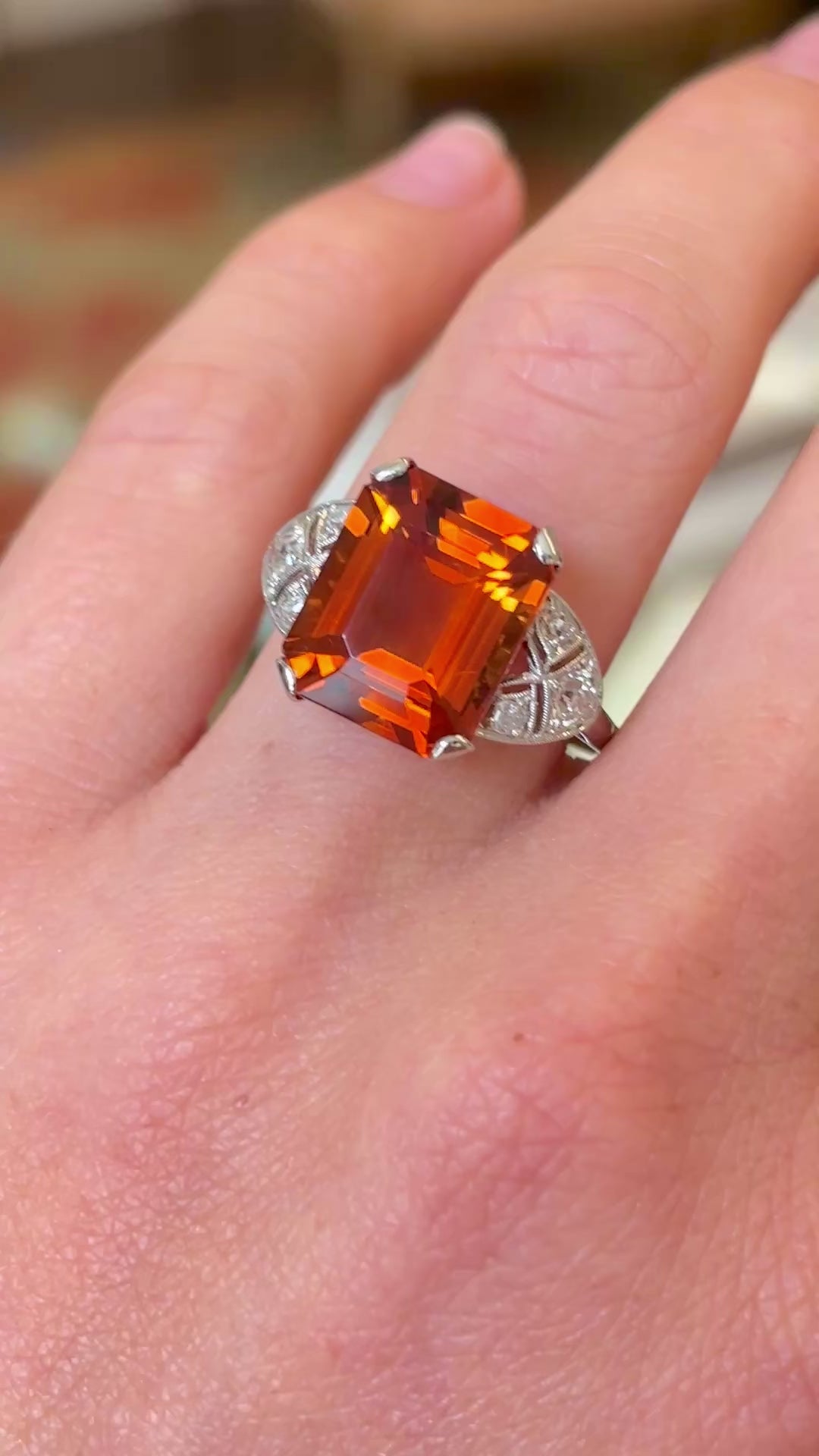 Vintage, Art Deco citrine & diamond cocktail ring