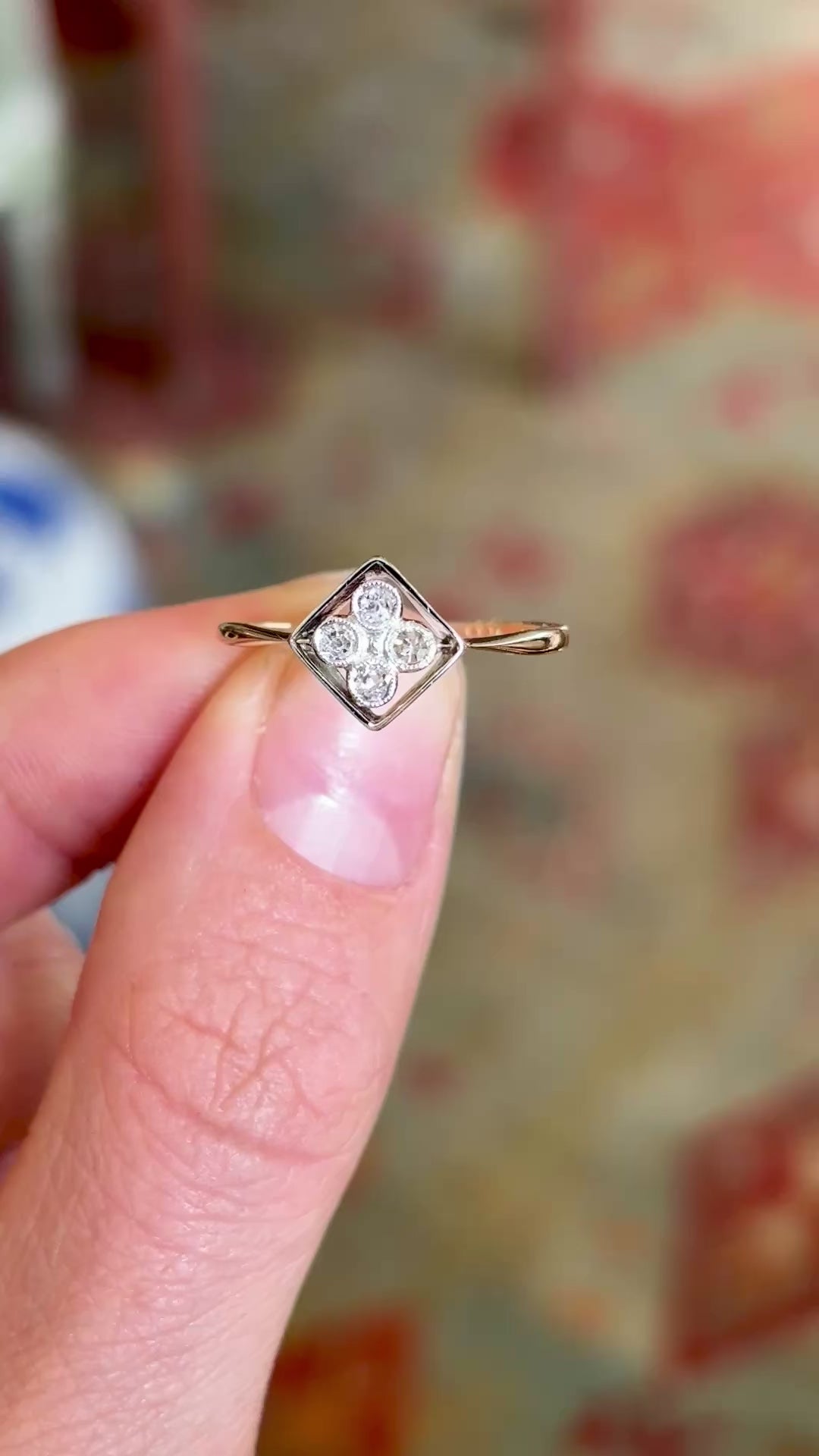 Vintage, Art Deco diamond unusual cluster ring