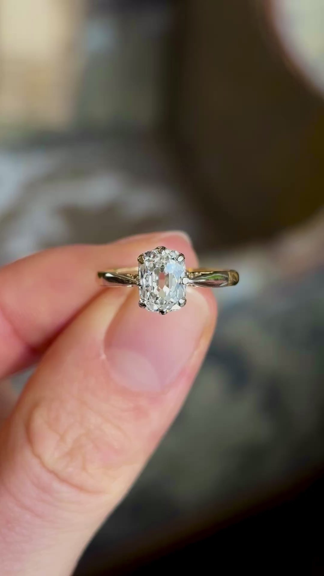 Antique, Edwardian old cushion-cut diamond solitaire ring