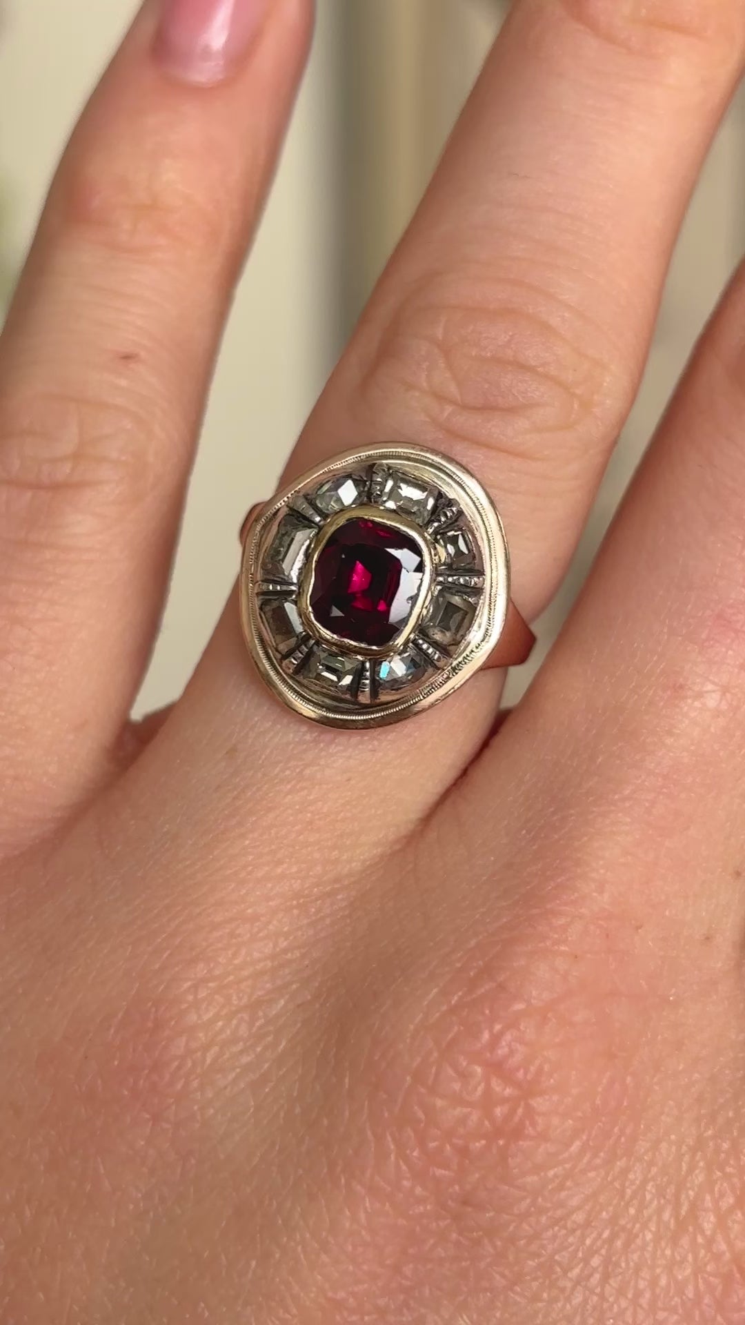 Antique, Georgian ruby and diamond cluster ring