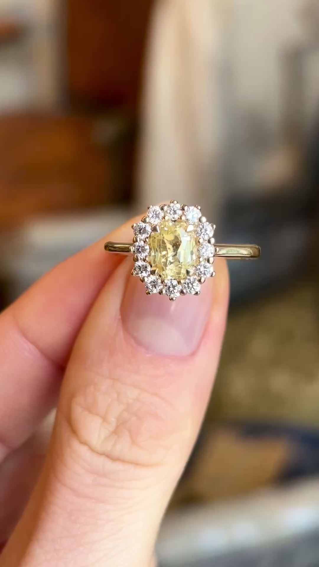 Yellow sapphire and diamond cluster ring