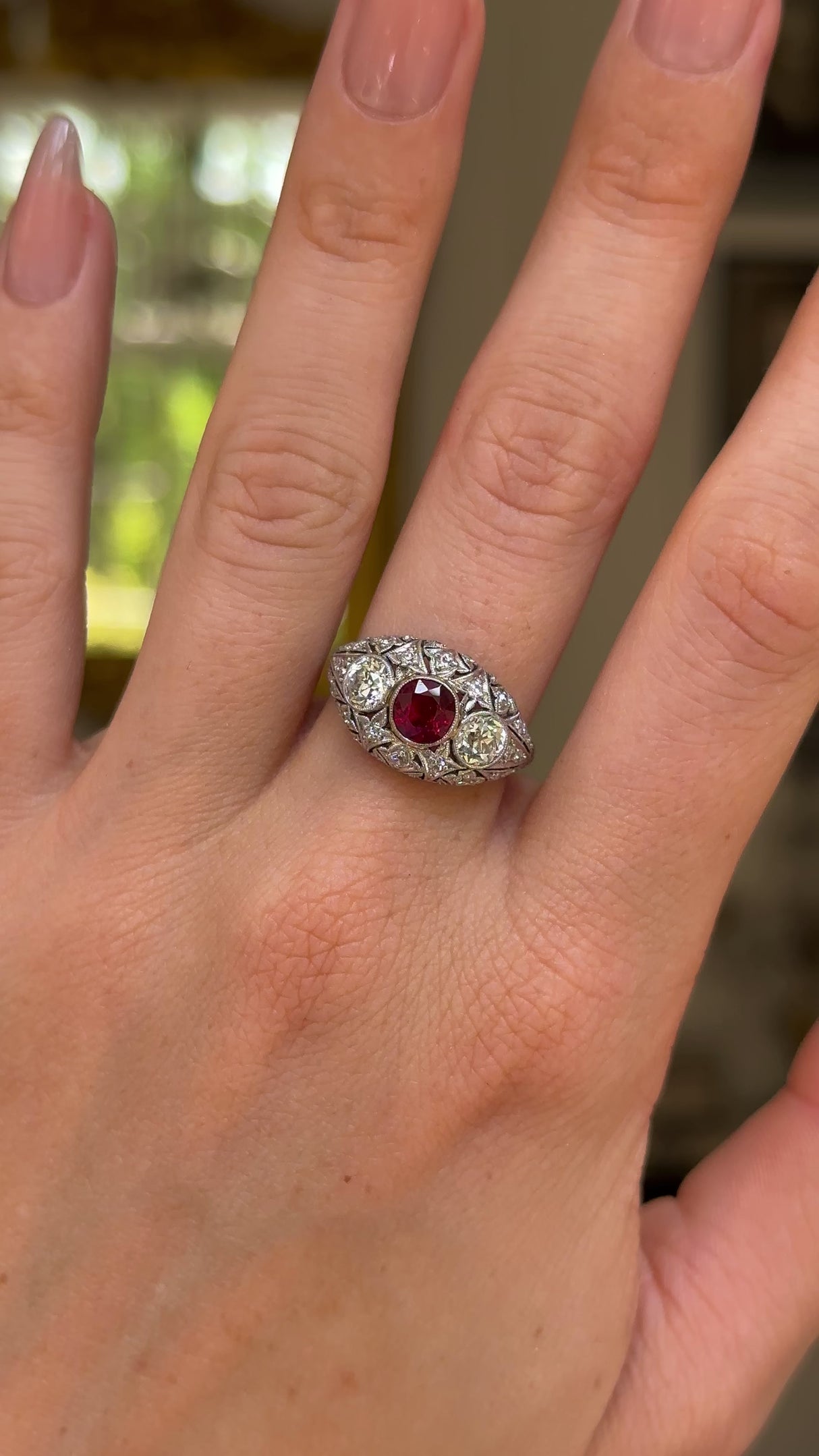 Antique | Belle Époque, platinum, ruby & diamond bombé ring