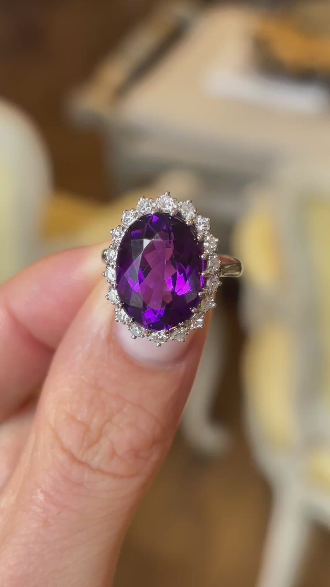 Vintage, 1940s amethyst and diamond cluster ring