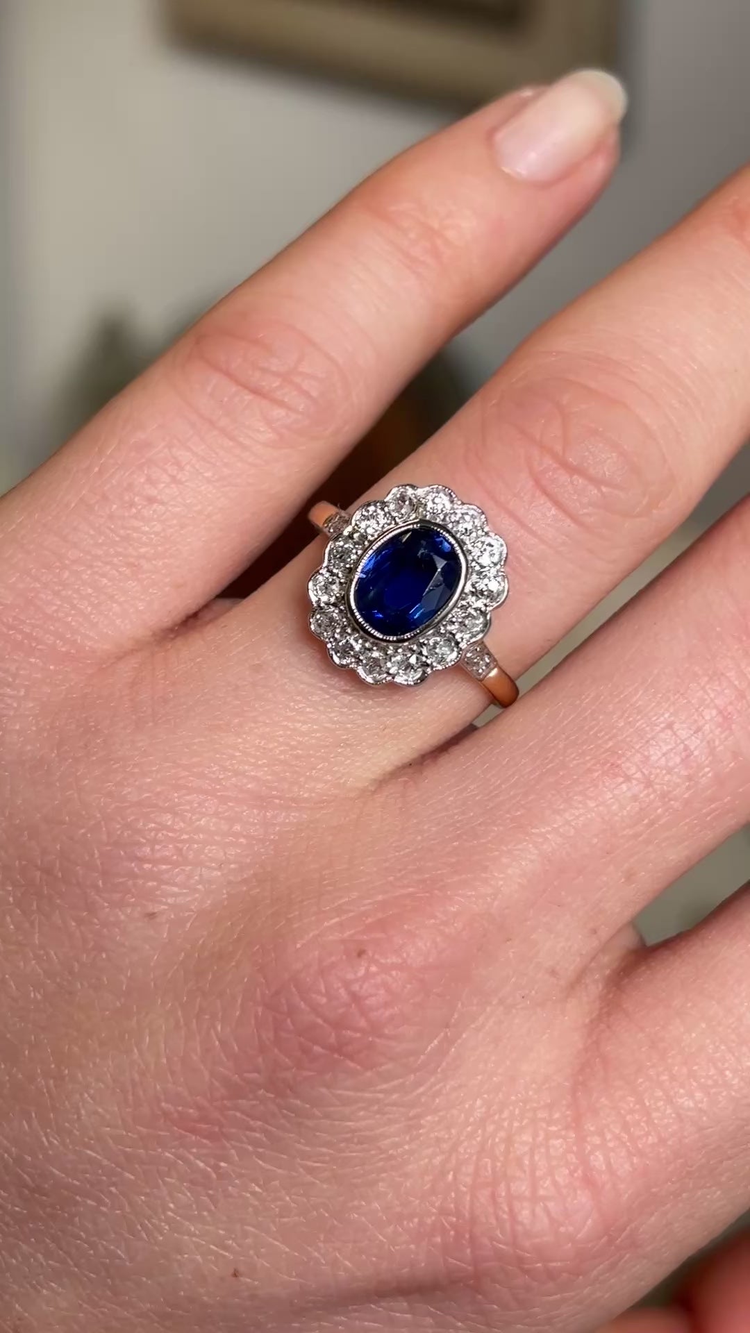 Vintage, sapphire and diamond cluster ring