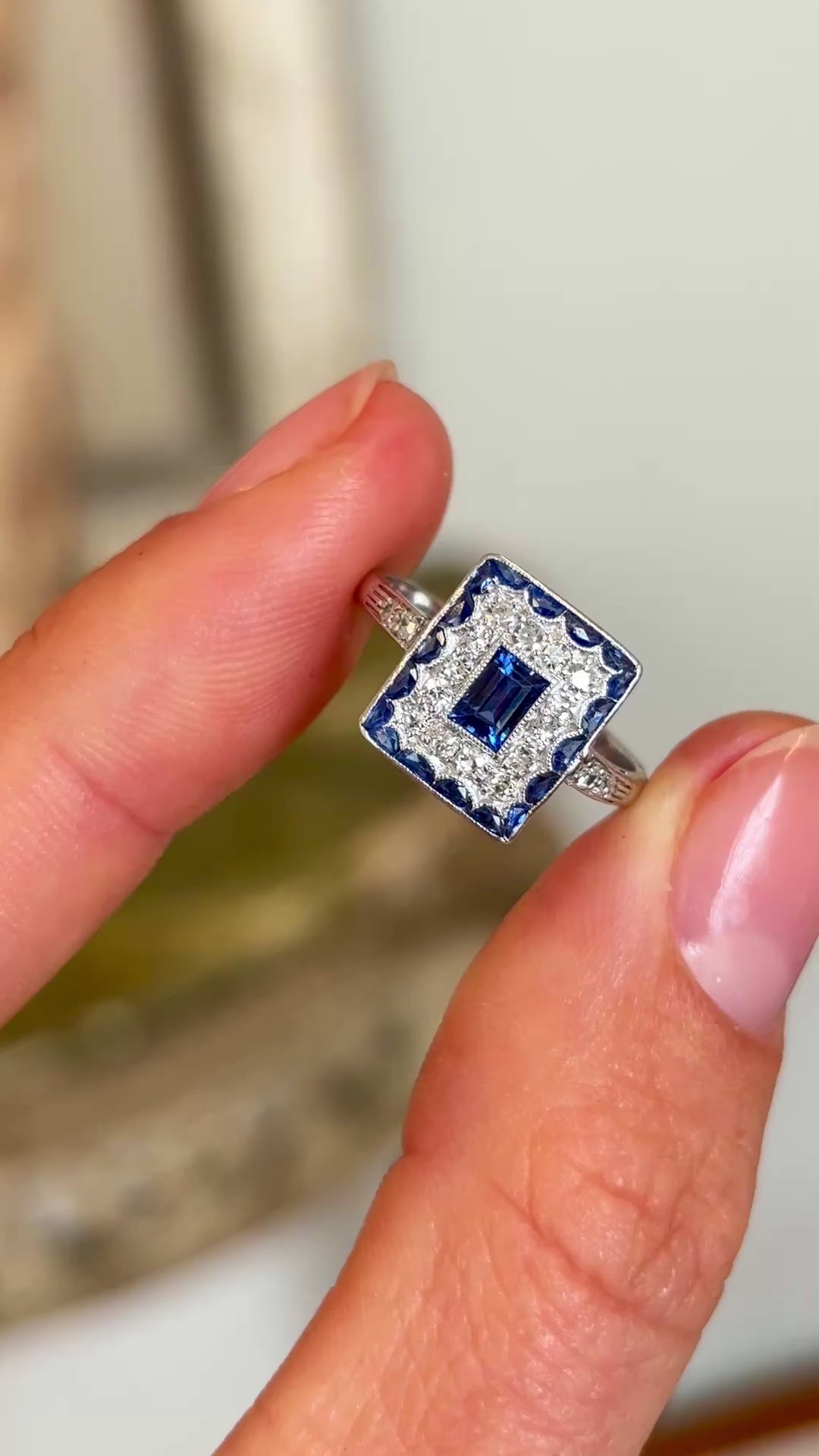 Vintage, Art Deco sapphire & diamond cluster panel ring