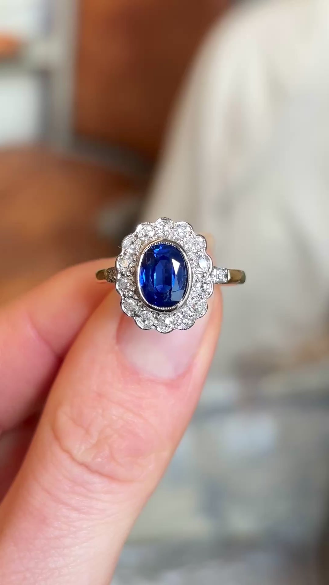 Vintage, sapphire and diamond cluster ring