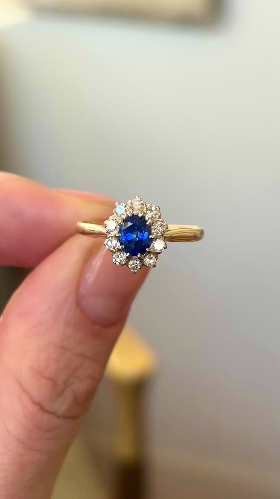 Antique Edwardian sapphire and diamond cluster ring