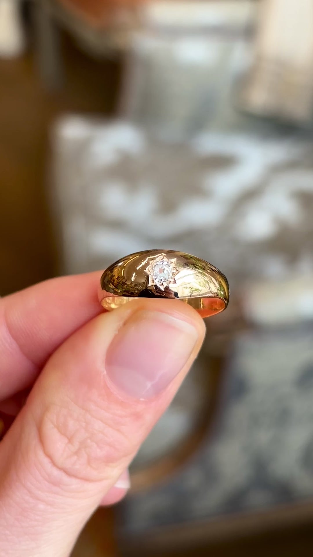 Antique, Victorian diamond solitaire gypsy ring