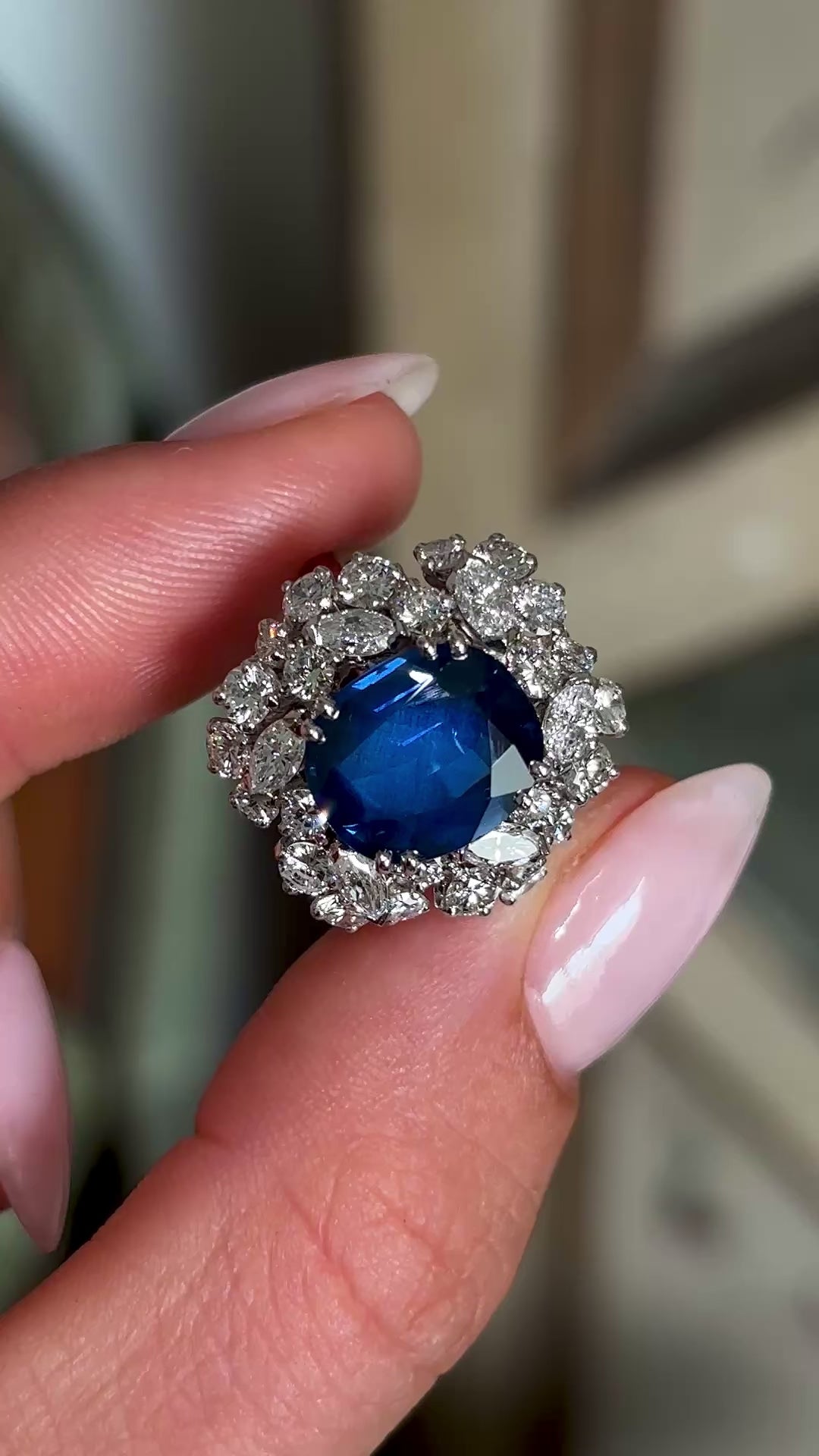 Vintage, 1980s sapphire & diamond cluster cocktail ring
