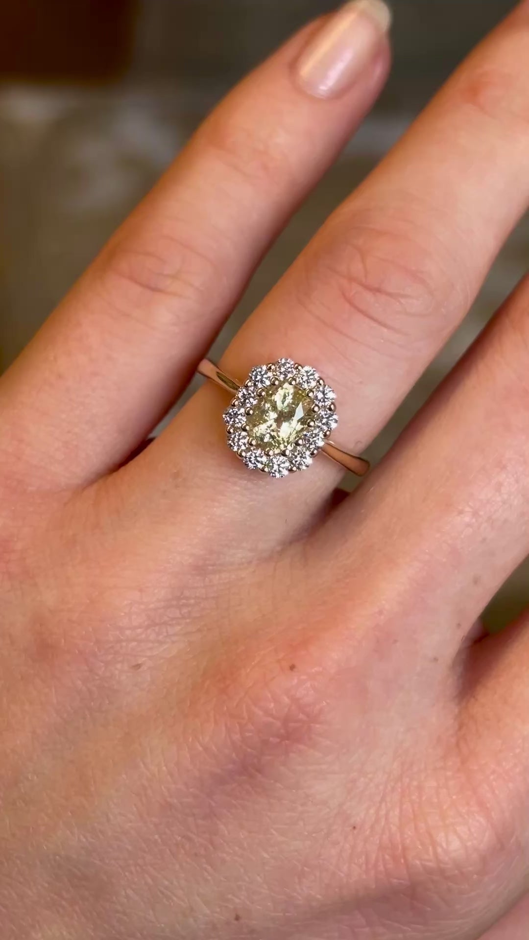 Yellow sapphire and diamond cluster engagement ring