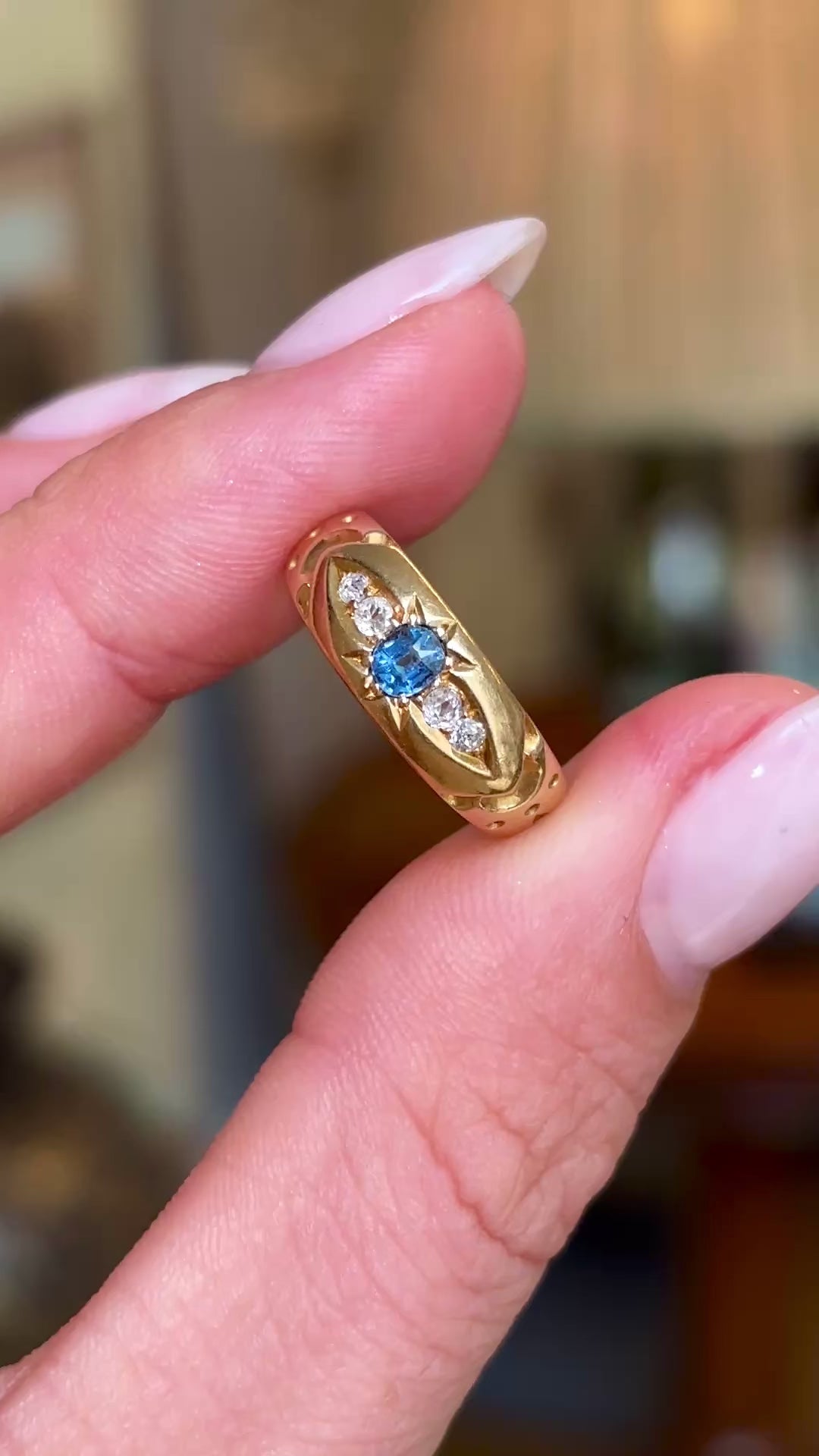 Antique, Late Victorian sapphire & diamond gypsy ring