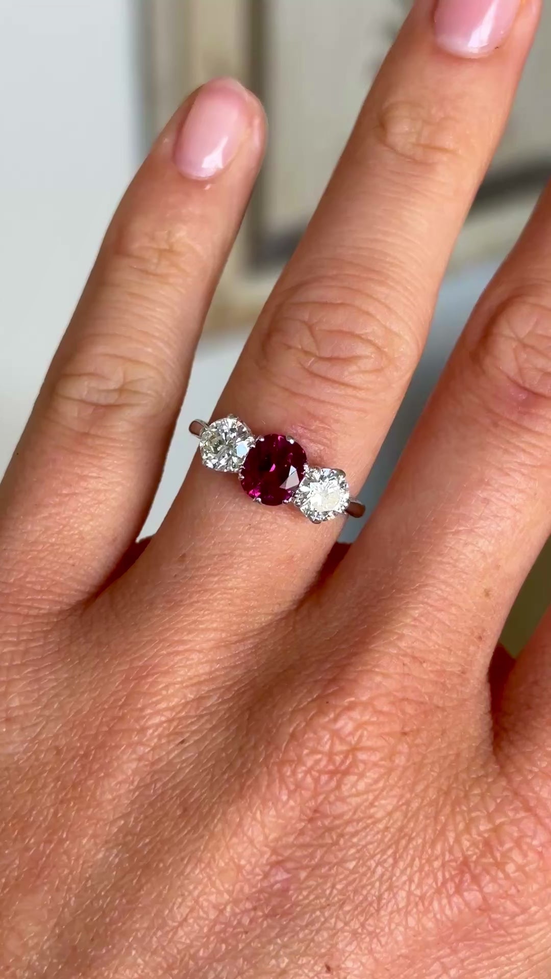 Vintage, 1930s ruby & diamond three-stone ring