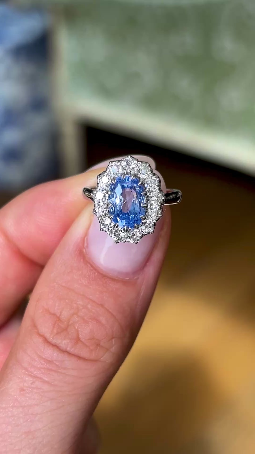 Vintage, sapphire & diamond cluster engagement ring