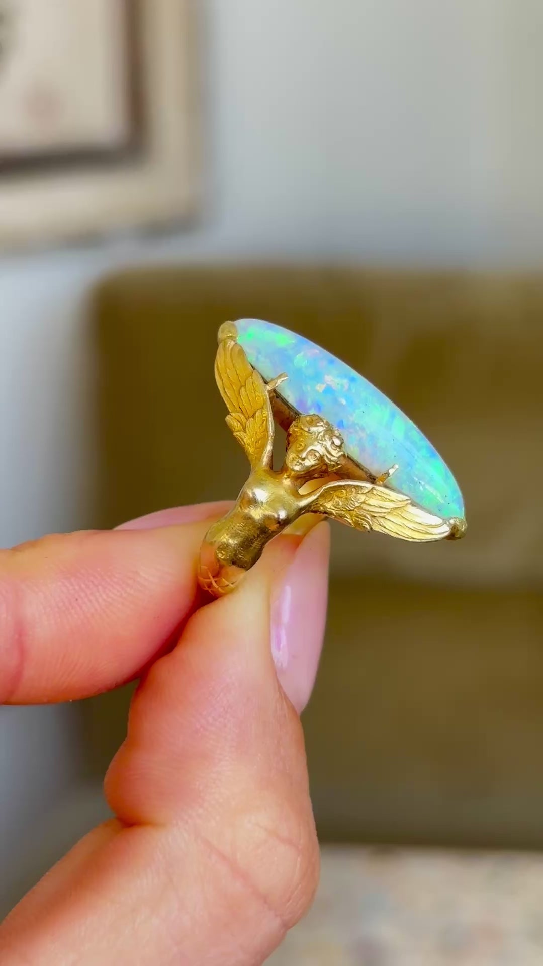Antique, Art Nouveau opal Melusine ring