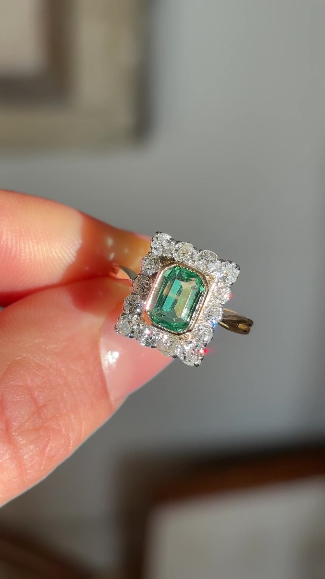 Antique, Edwardian emerald & diamond panel cluster ring