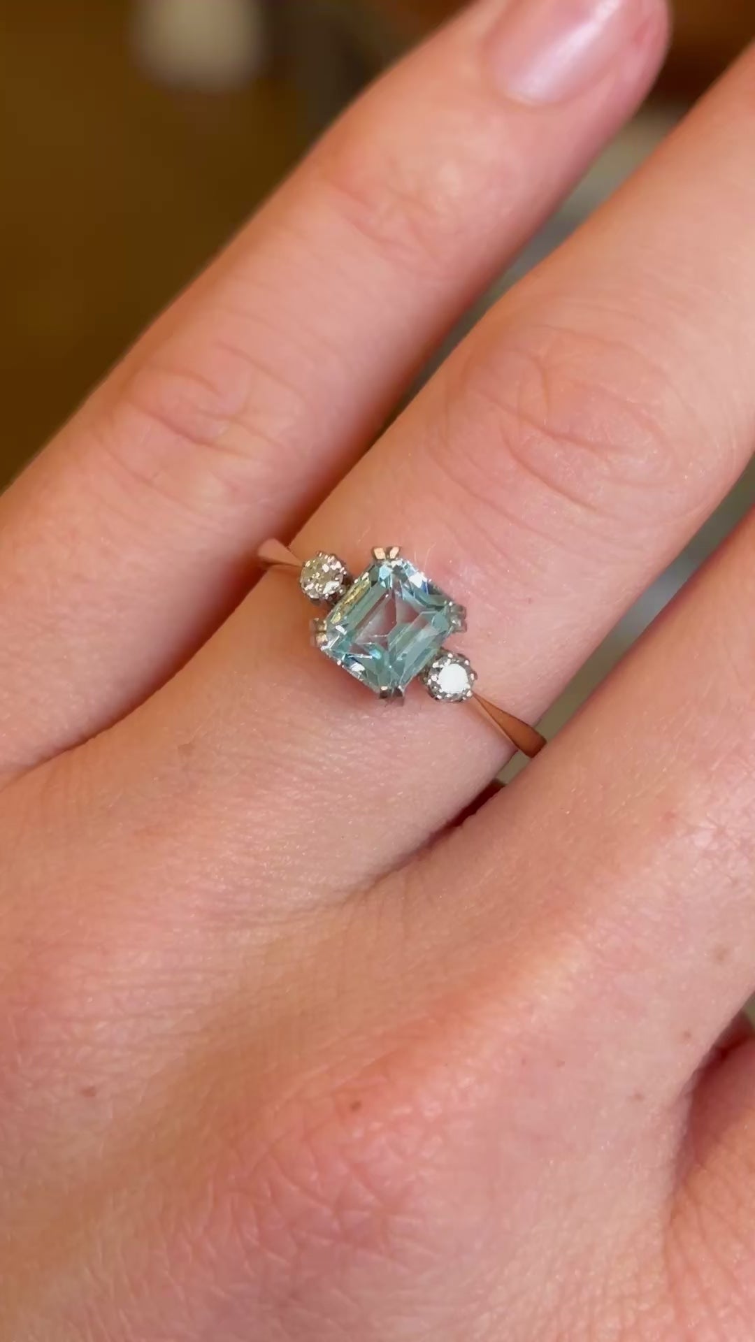 Vintage, Art Deco aquamarine & three-stone ring