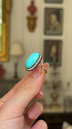 Antique, Edwardian large turquoise & old-cut diamond ring