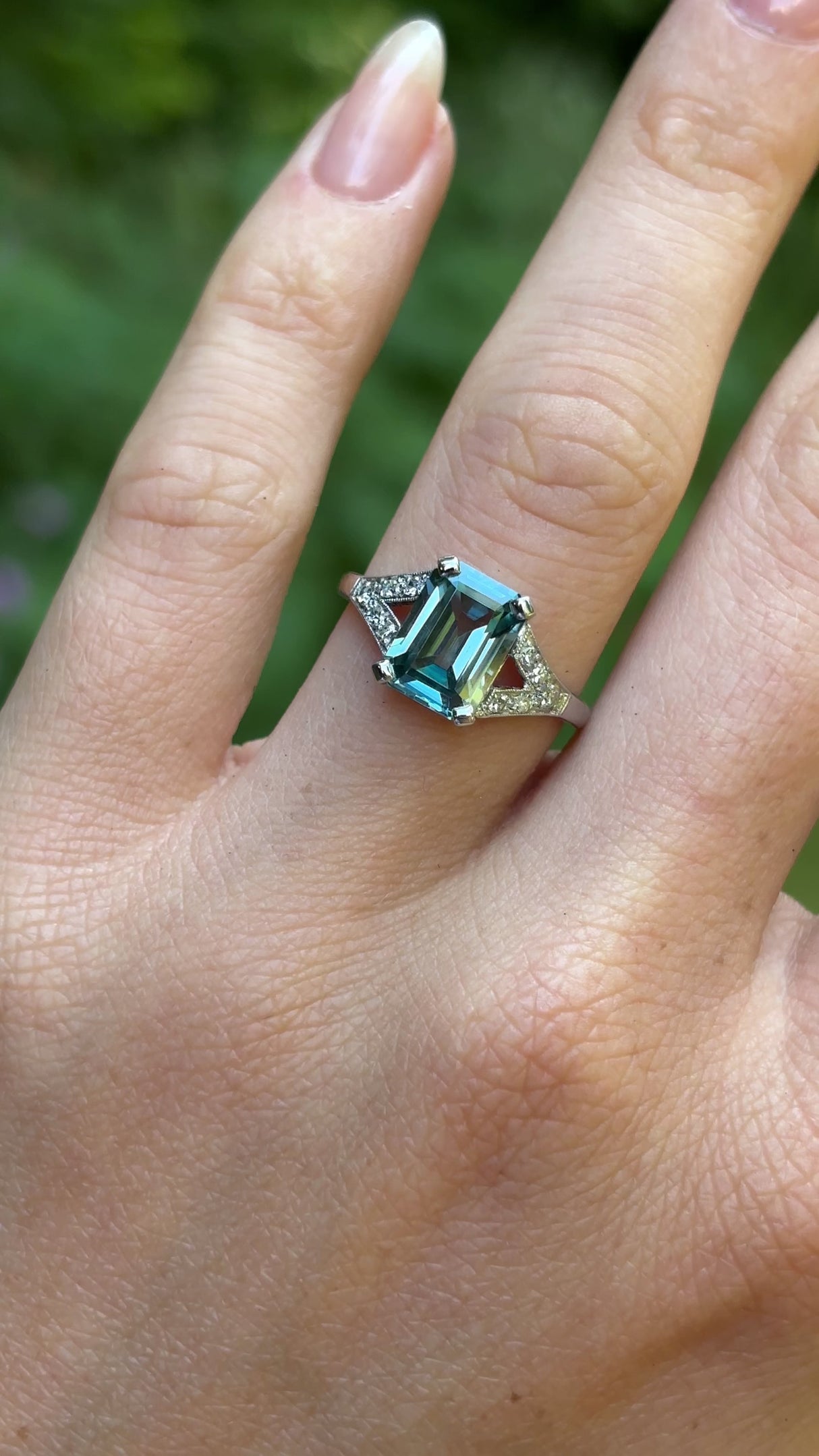 Vintage, Art Deco zircon & diamond ring platinum