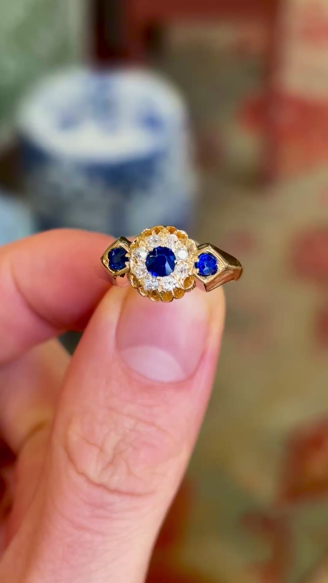 Antique, Edwardian sapphire cluster engagement ring