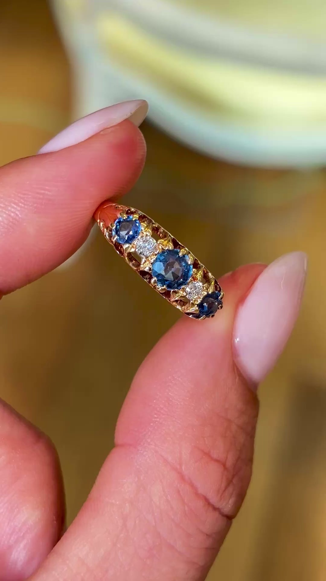 Antique, Edwardian sapphire & diamond five-stone ring