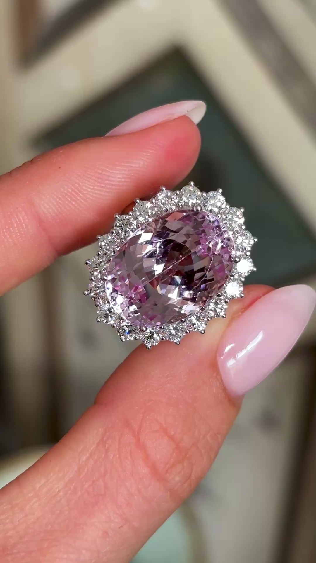 Vintage, 1980s kunzite & diamond cluster ring