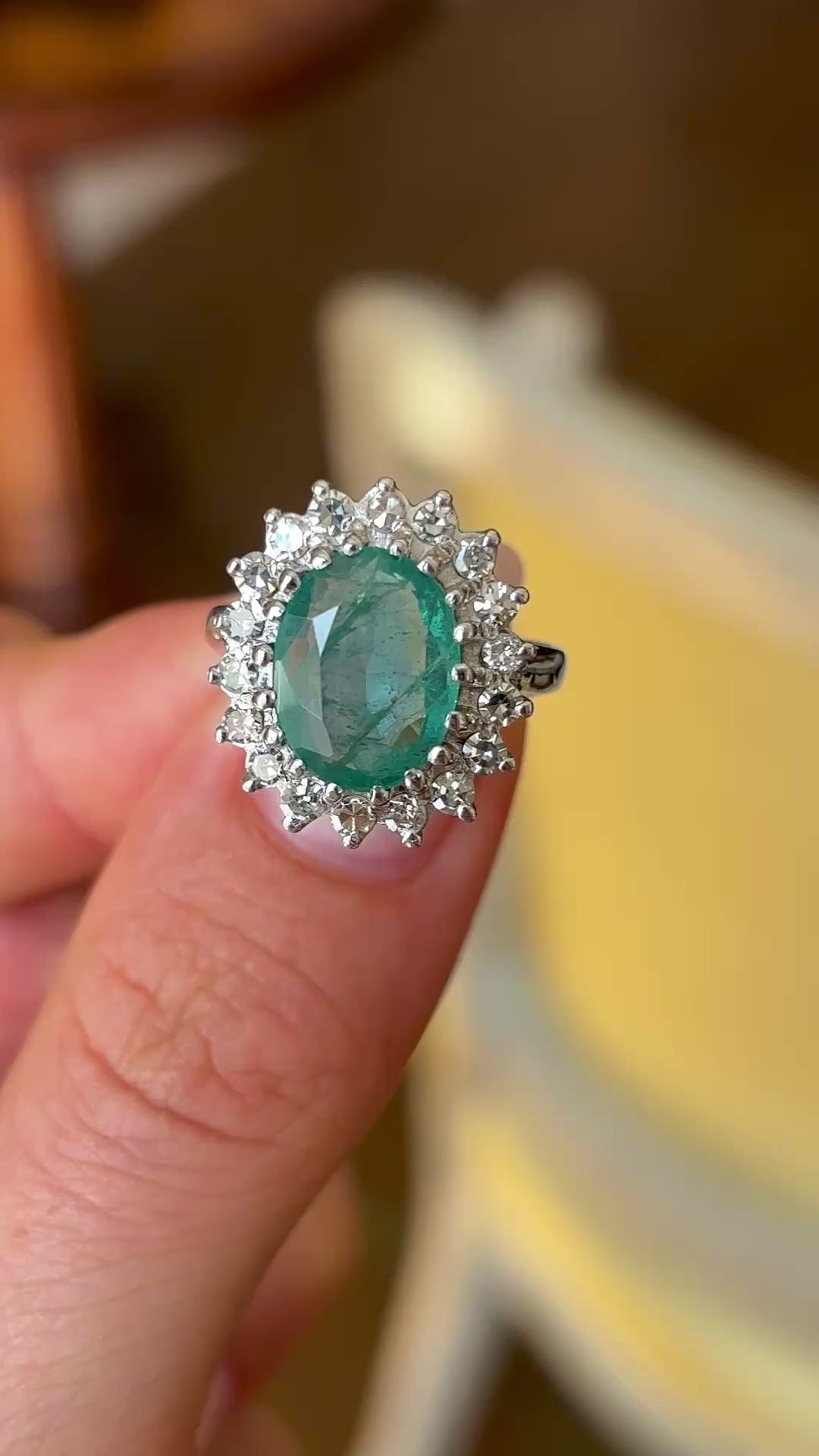 Vintage, 1970s emerald & diamond cluster ring