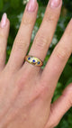 Antique, Victorian Three-Stone Sapphire Gypsy Ring, 18ct Yellow Gold worn on hand.