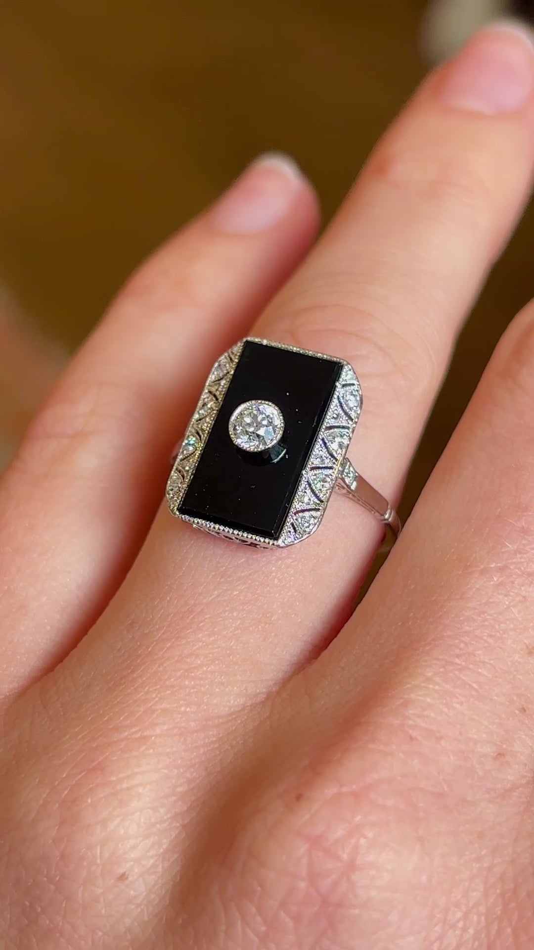 Vintage, 1920s onyx & diamond cocktail ring