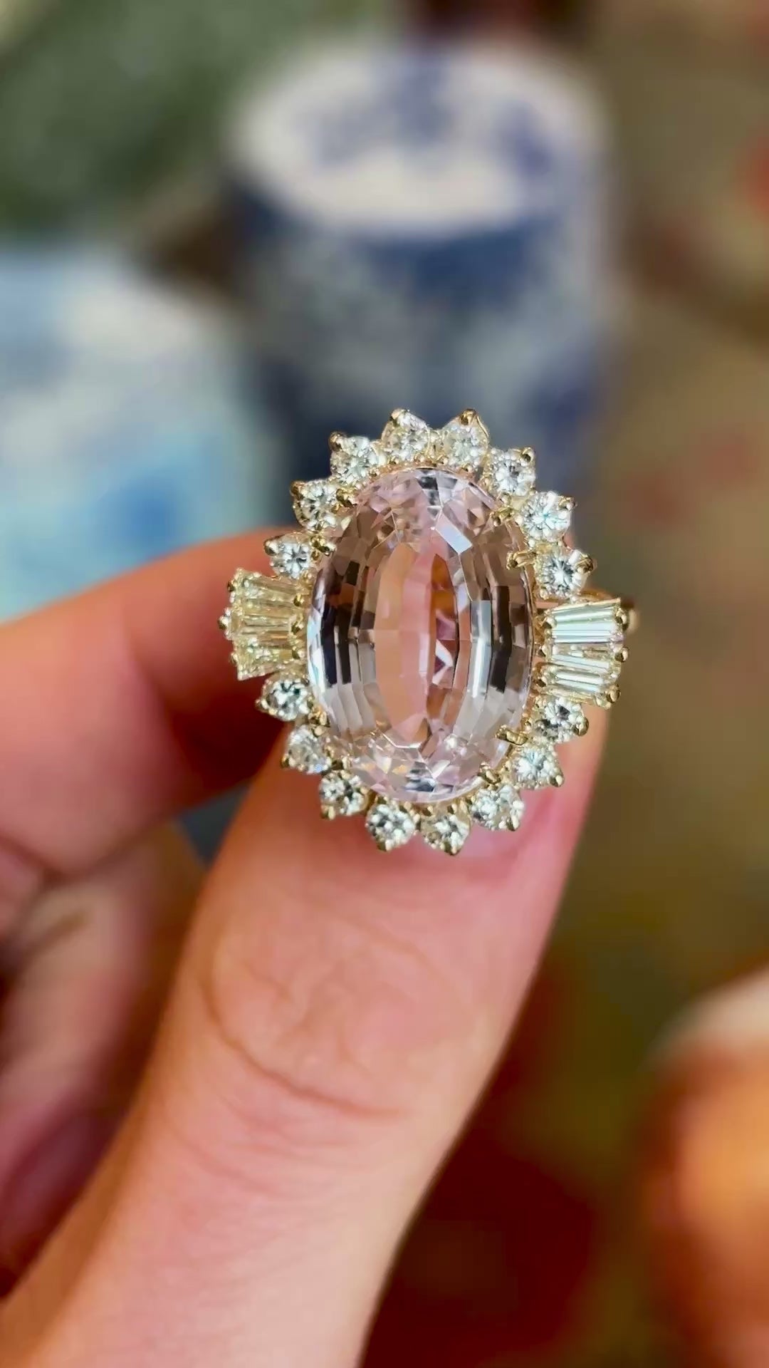 1950s morganite & diamond cocktail cluster ring
