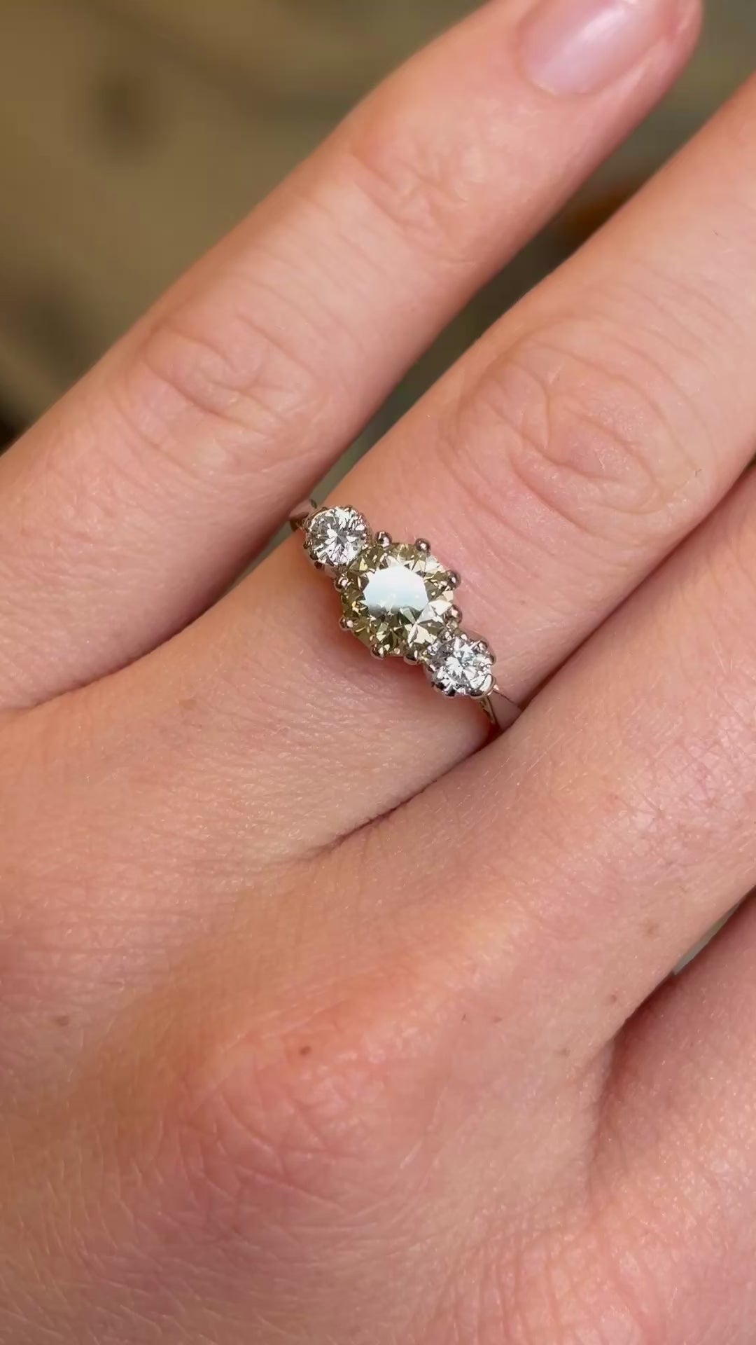 Vintage, 1930s cinnamon brown diamond three-stone ring