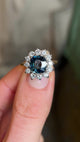 Vintage, 1940s deep teal & diamond cluster ring