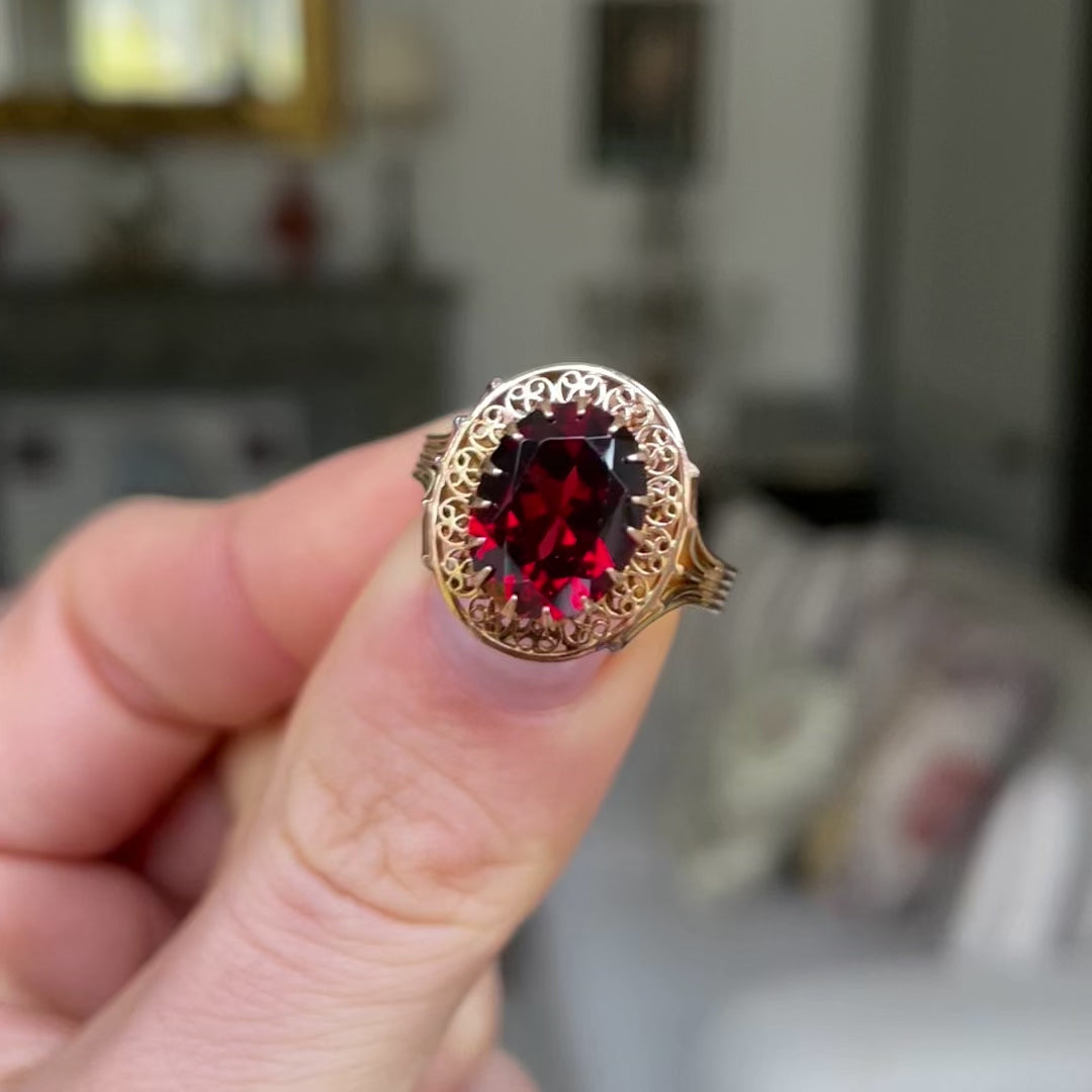 Natural Red Garnet Ring Rose Gold Plated Sterling Silver Oval 5ct Natural Red  Garnet Edwardian Floral Filigree made to Order Design70z - Etsy