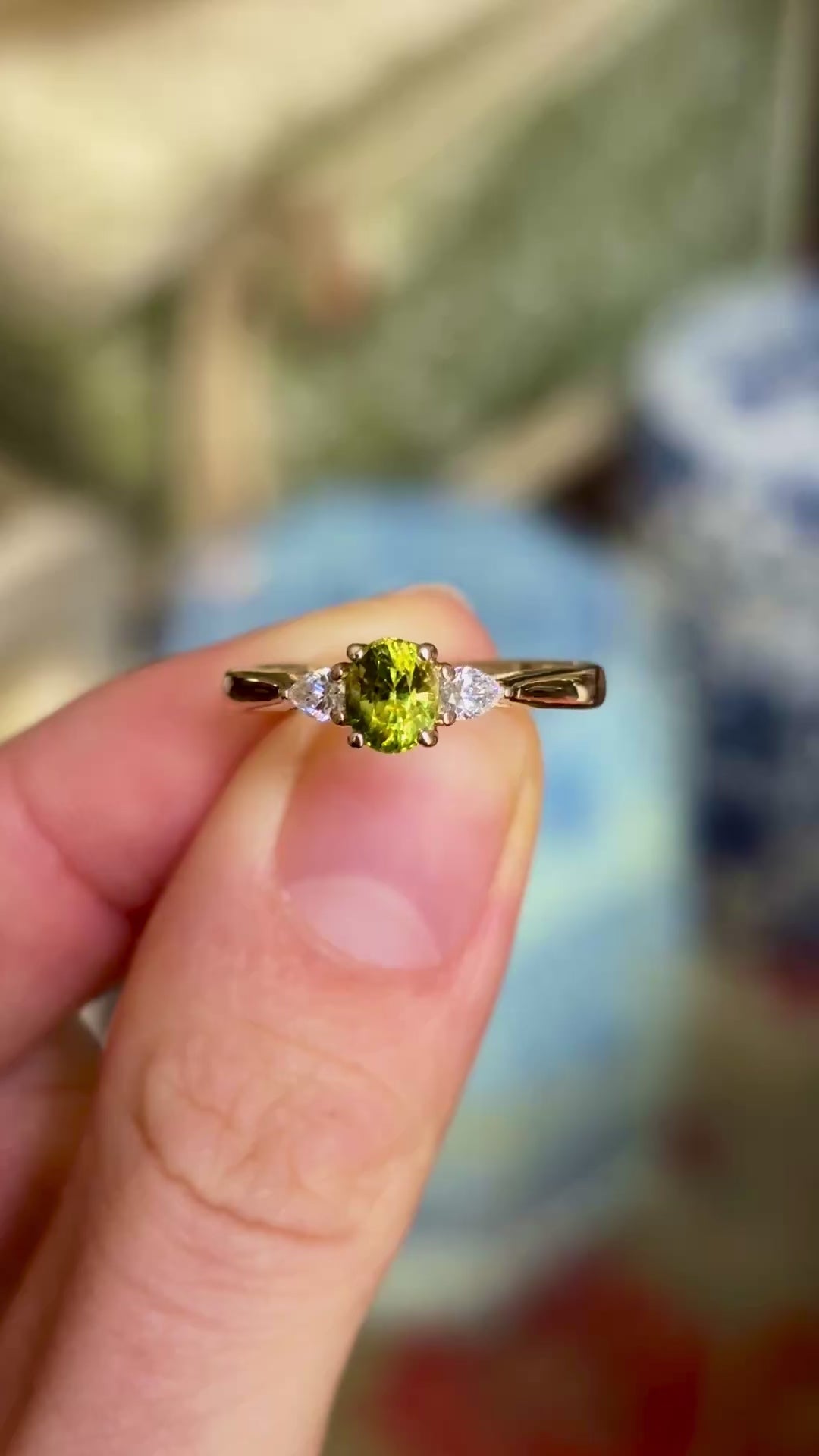 Oval-cut yellow sapphire & diamond three-stone ring